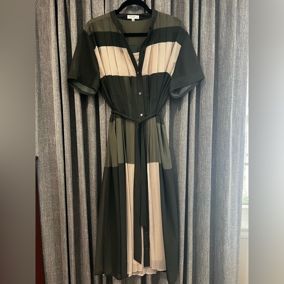 Equipment Dresses & Skirts - Equipment size M Green and Cream pleated sheer Midi Dress